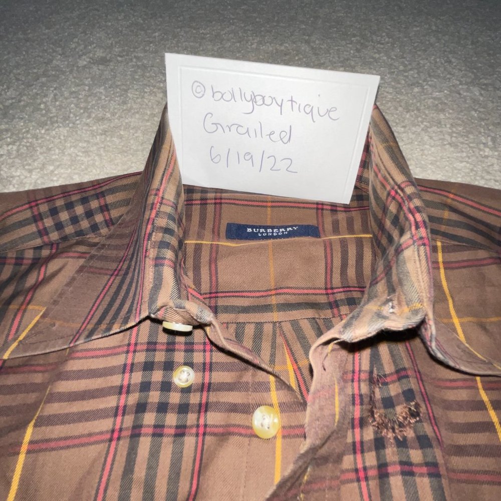 Used Burberry Button Down Brown Checkered Shirt -… - image 2